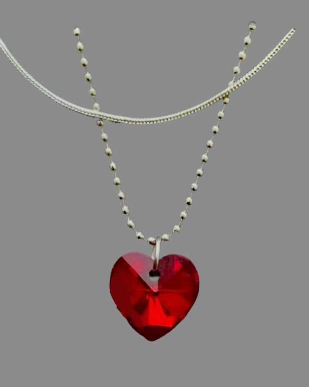 Crystal Heart Layered Silver Necklace - (Three Colours Available) - Rescinti