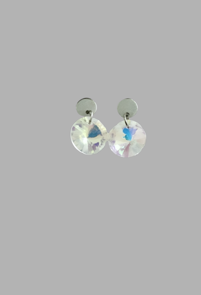 Stainless Steel Round Crystal Dangle Earrings - (Six Colours Available) - Rescinti