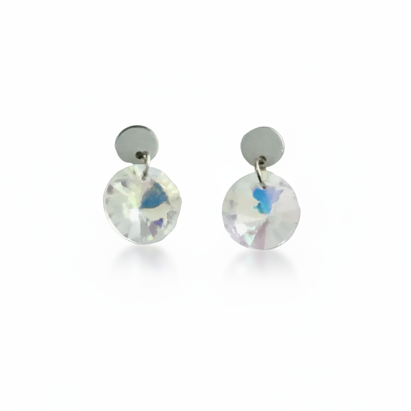 Stainless Steel Round Crystal Dangle Earrings - (Six Colours Available) - Rescinti