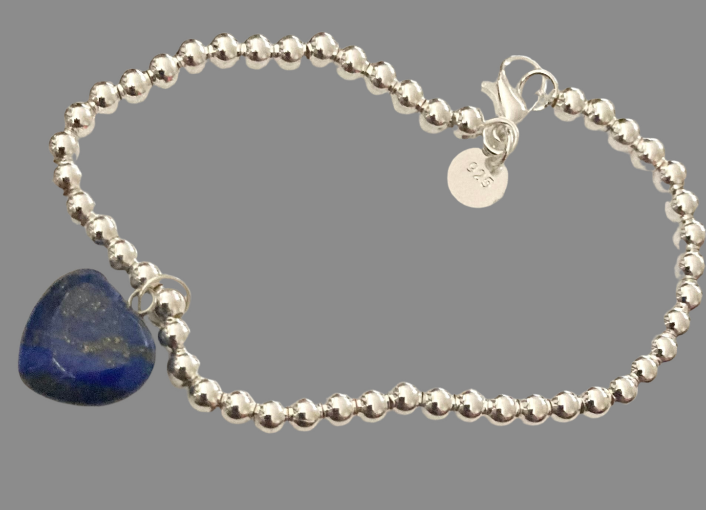 Silver Crystal Heart Gemstone Ball Bead Bracelet - (Seven Colours Available)