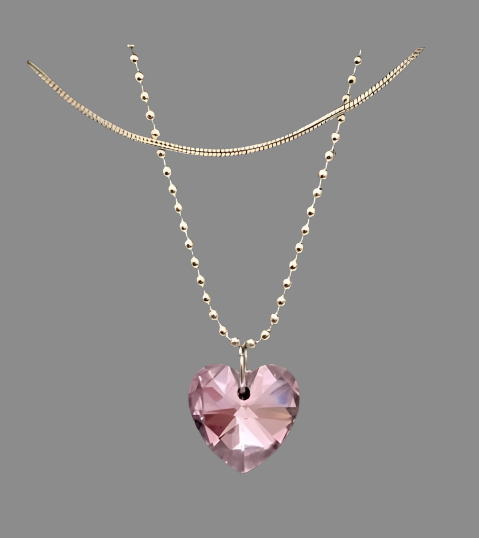 Crystal Heart Layered Silver Necklace - (Three Colours Available) - Rescinti