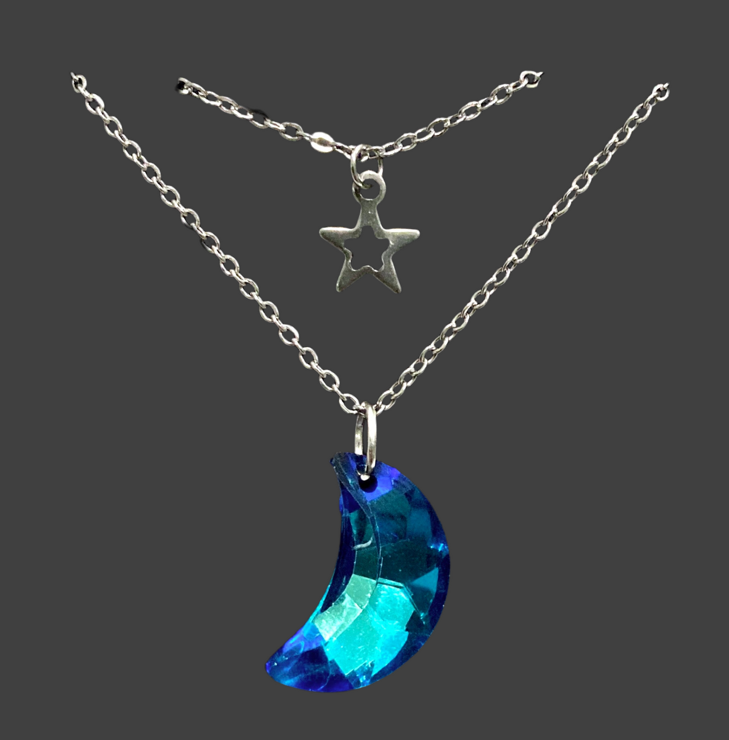 Layered Mini Star & Crystal Moon Stainless Steel Necklace - (Four Colours Available) - Rescinti