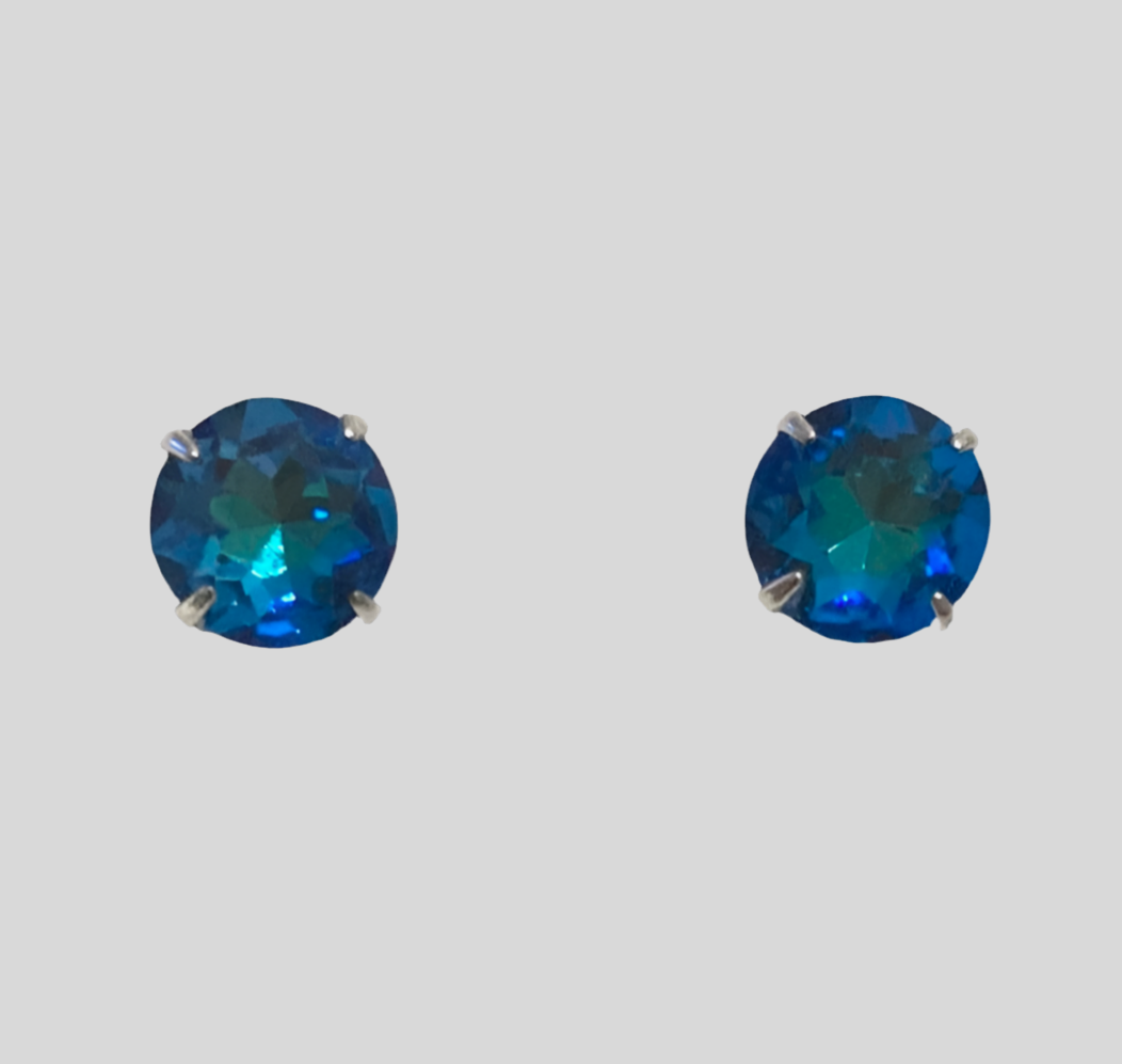 Staple Sterling Silver Round Crystal Stud Earrings - (Twenty Seven Colours Available) - Rescinti