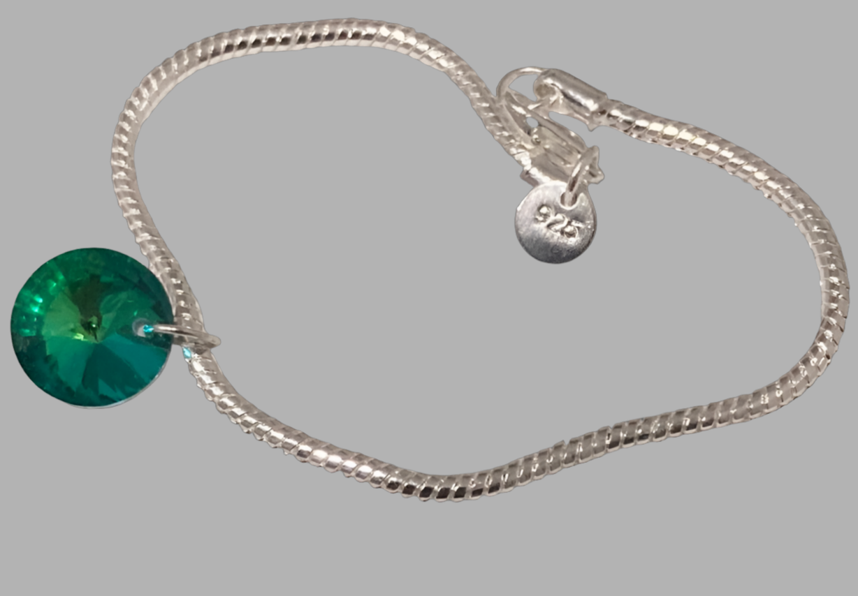 Silver Round Crystal Charm Bracelet - (Six Colours Available) - Rescinti