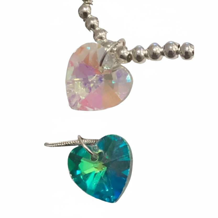 Large Crystal Heart Ball Bead Silver Bracelet - (Three Colours Available) - Rescinti