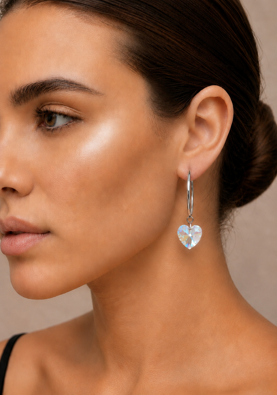 Large Crystal Heart Silver Hoop Earrings - (Three Colours Available) - Rescinti