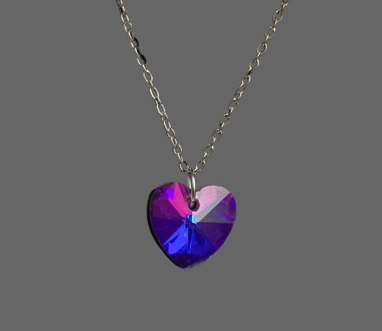 Mystic Moon Crystal Heart Stainless Steel Necklace - (Seven Colours Available) - Rescinti