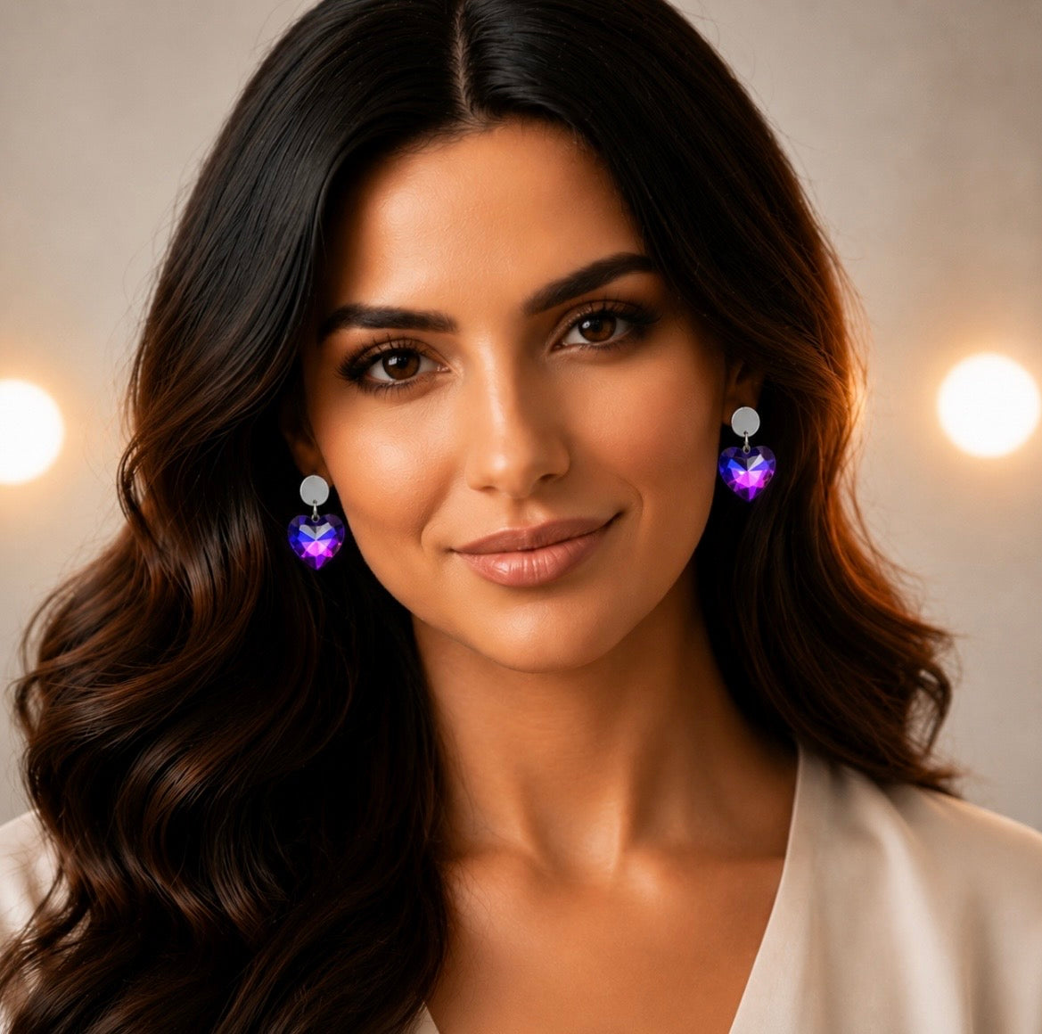 Stainless Steel Small Heart Crystal Dangle Earrings - (Six Colours Available)