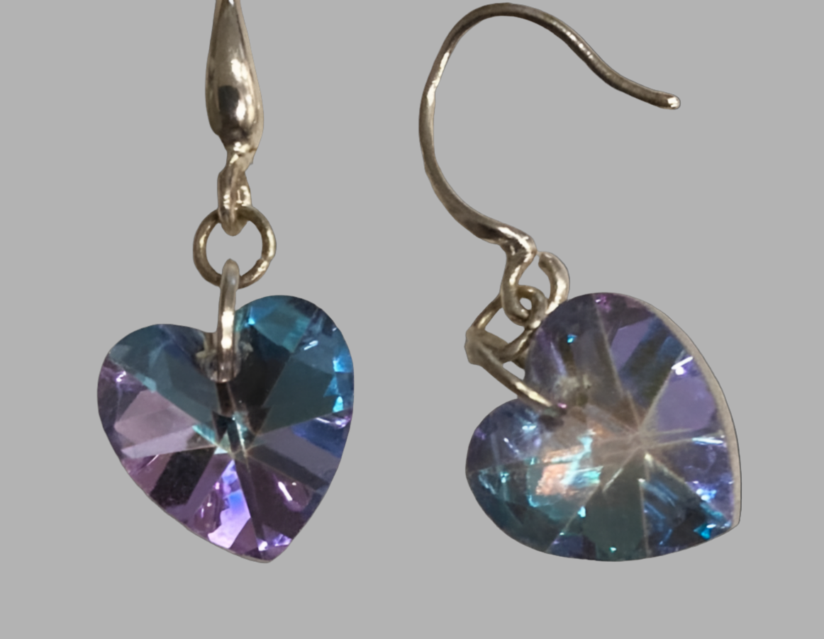 Silver Crystal Heart Dangle Earrings - (Six Colours Available) - Rescinti