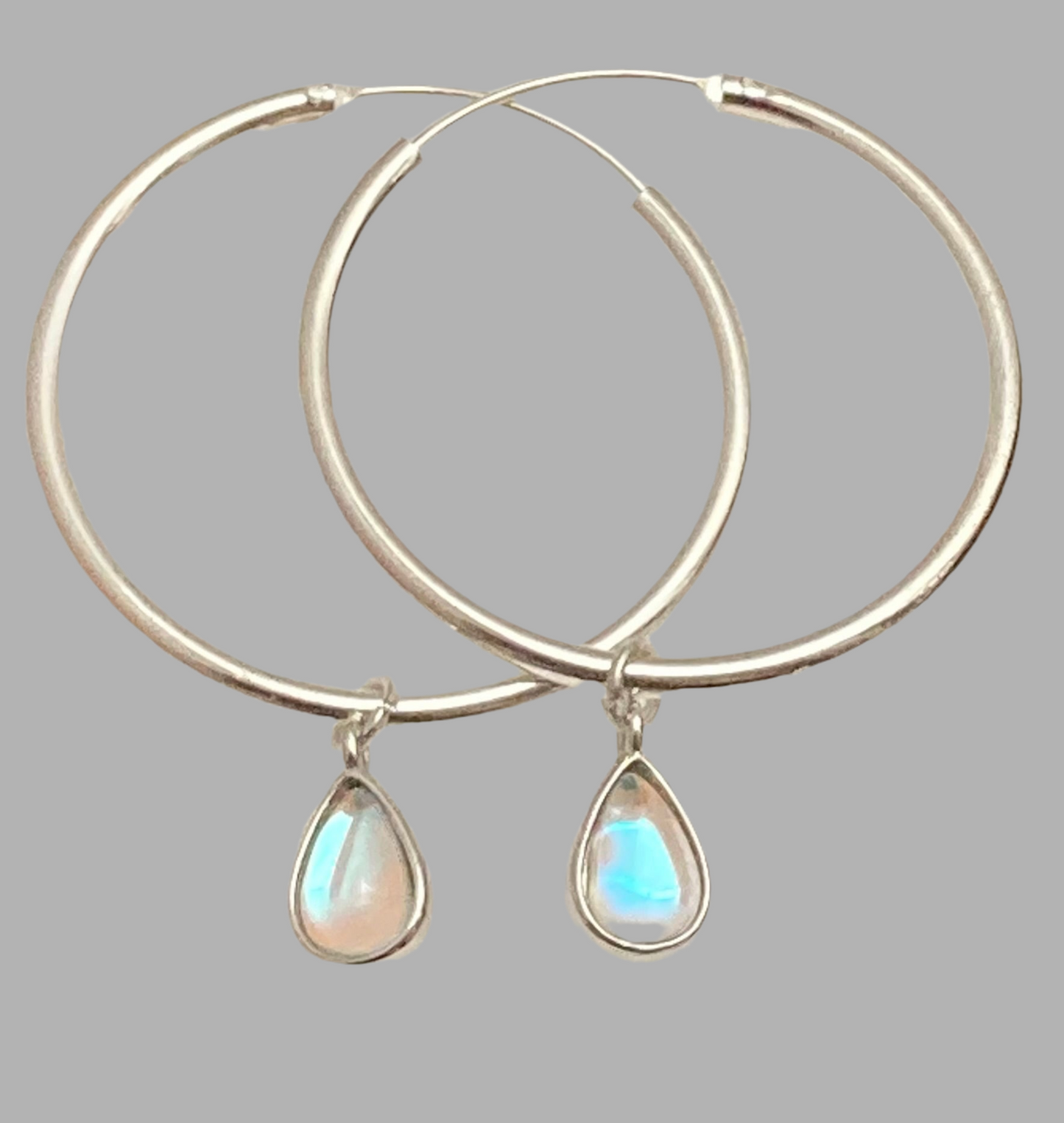 Silver Moonstone Teardrop Hoop Earrings