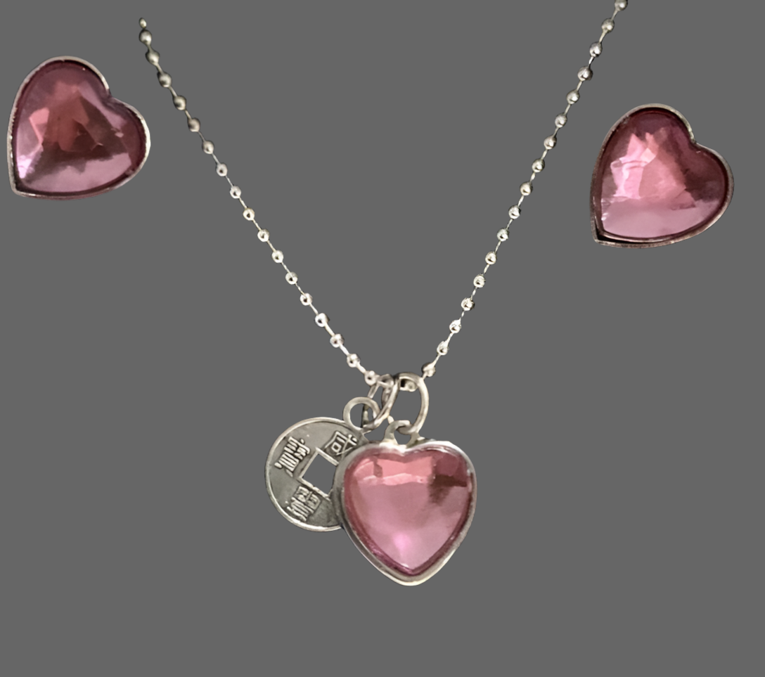 Classic Heart Silver Jewellery Set - (Fifteen Colours Available) - Rescinti