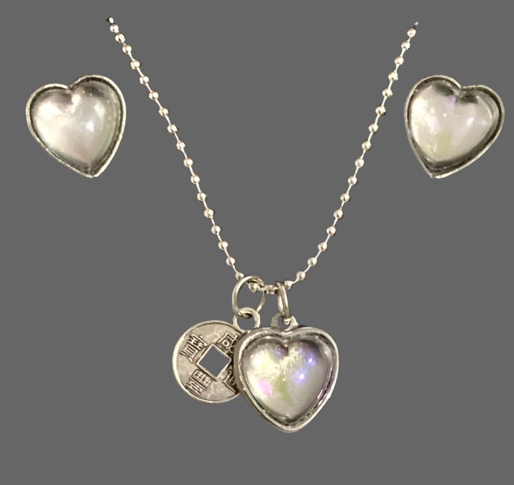 Classic Heart Silver Jewellery Set - (Fifteen Colours Available) - Rescinti