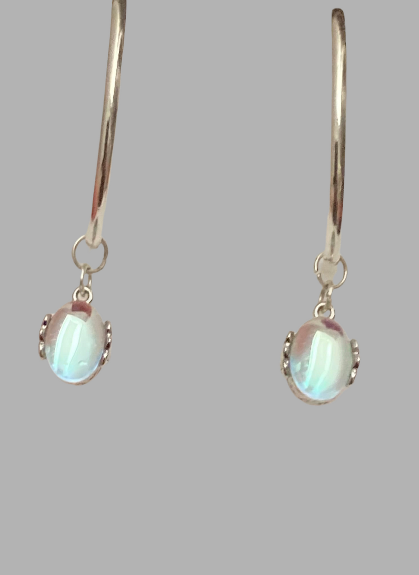 Silver Oval Moonstone Hoop Earrings