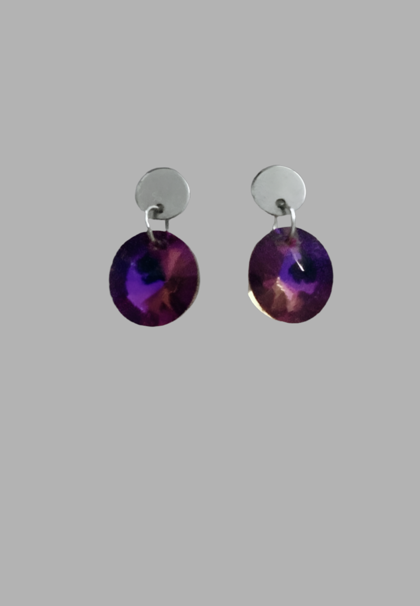 Stainless Steel Round Crystal Dangle Earrings - (Six Colours Available) - Rescinti