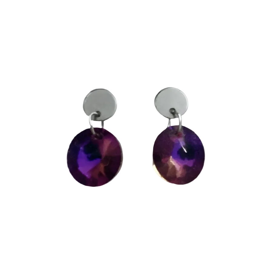 Stainless Steel Round Crystal Dangle Earrings - (Six Colours Available) - Rescinti