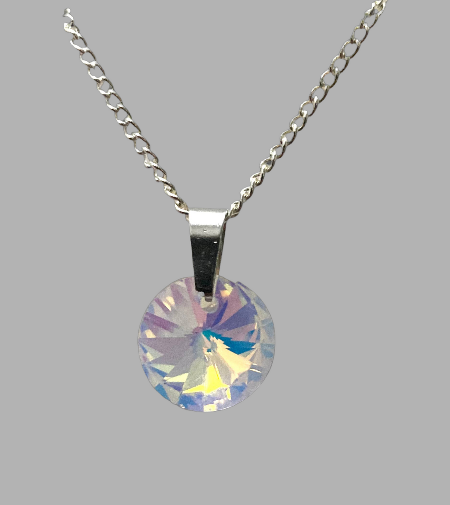 Silver Round Crystal Necklace - (Six Colours Available) - Rescinti