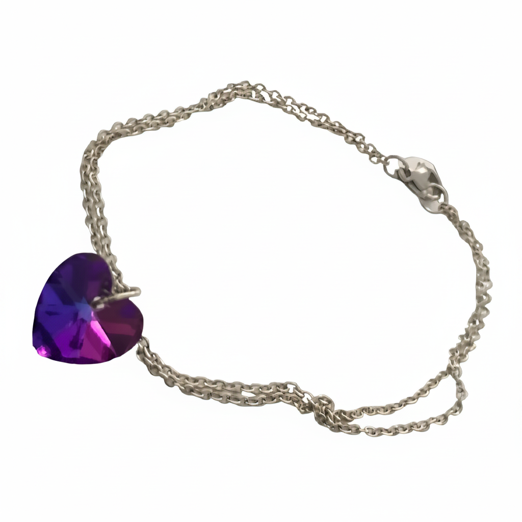 Stainless Steel Large Crystal Heart Bracelet - (Three Colours Available)