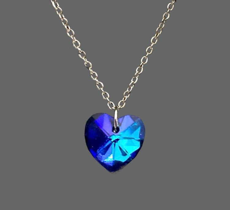 Mystic Moon Crystal Heart Stainless Steel Necklace - (Seven Colours Available) - Rescinti