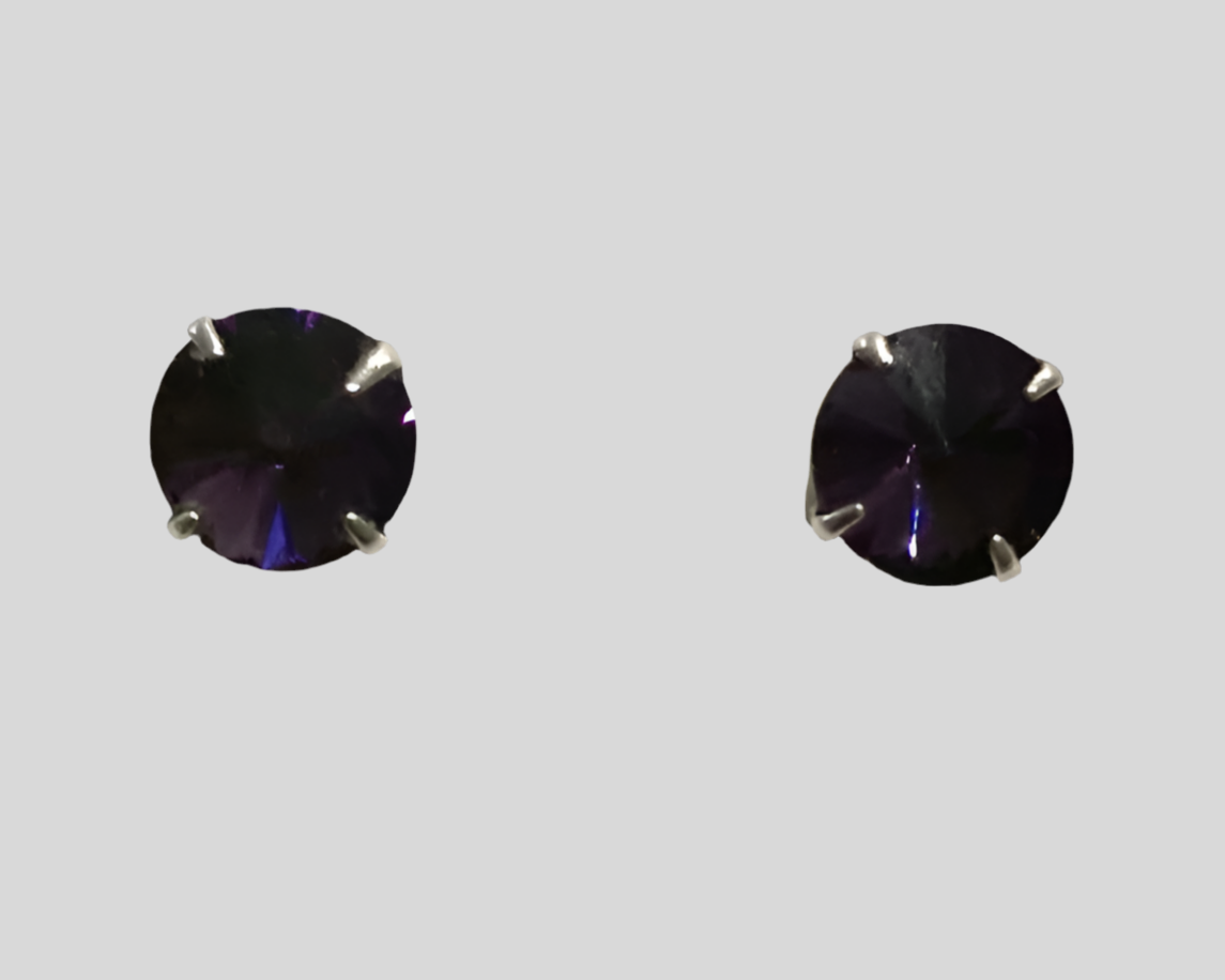 Staple Sterling Silver Round Crystal Stud Earrings - (Twenty Seven Colours Available) - Rescinti