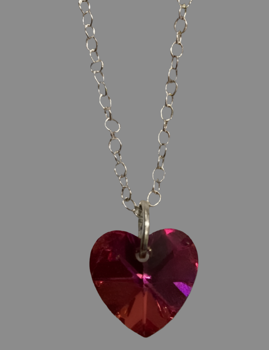 Small Silver Heart Crystal Necklace - (Six Colours Available) - Rescinti