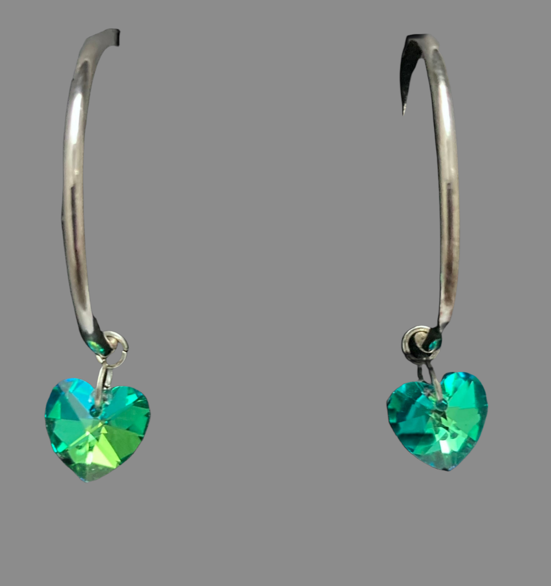 Small Crystal Heart Silver Hoop Earrings - (Six Colours Available) - Rescinti