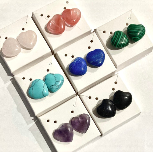 Heart Crystal Gemstone Stud Earrings - (Seven Colours Available) - Rescinti