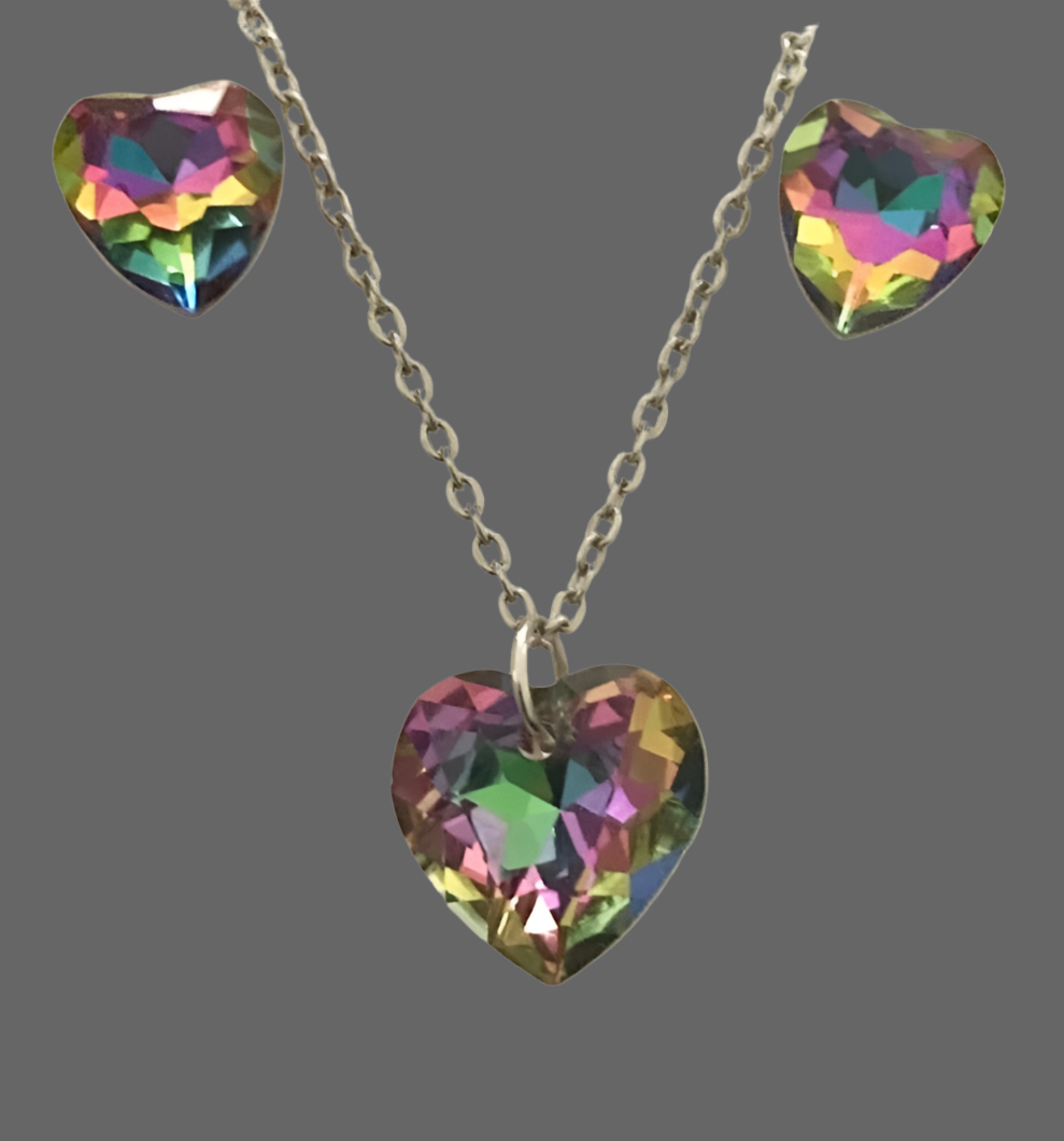 Stainless Steel Crystal Heart Jewellery Set - (Three Colours Available) - Rescinti