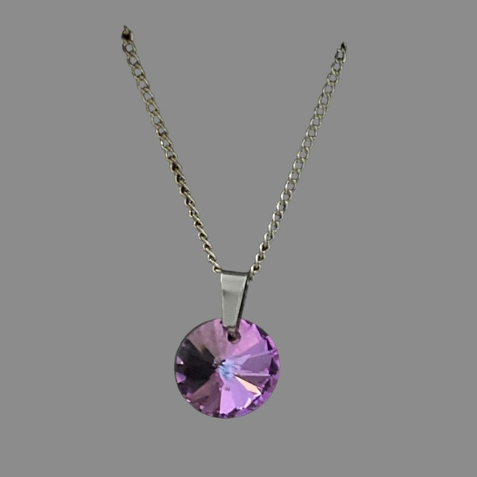 Silver Round Crystal Necklace - (Six Colours Available) - Rescinti