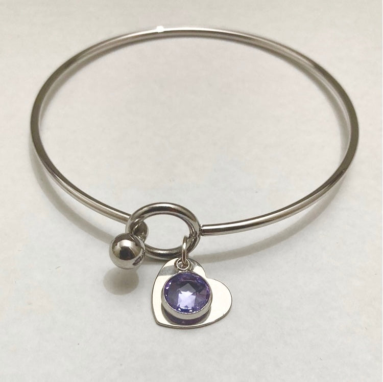 Stainless Steel Heart Charm Bangle - (Twelve Colours Available) - Rescinti