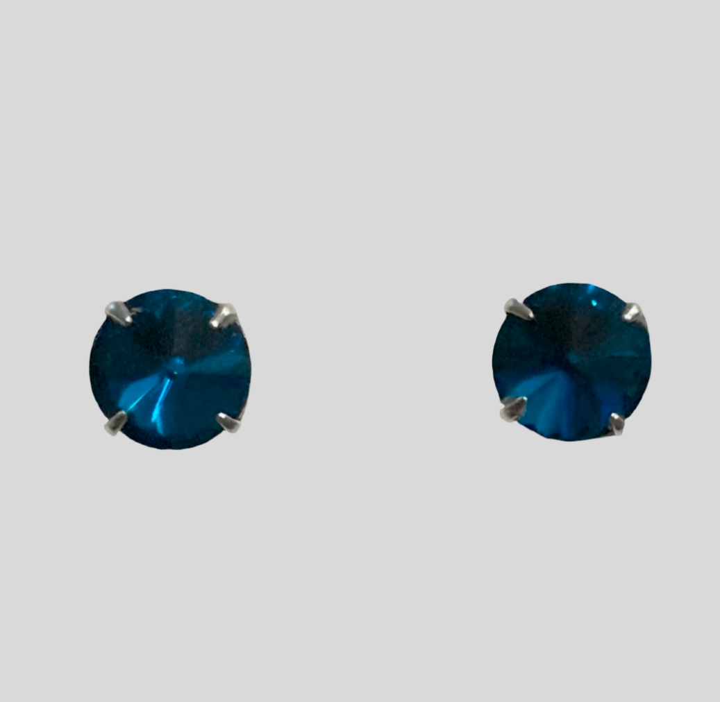 Staple Sterling Silver Round Crystal Stud Earrings - (Twenty Seven Colours Available) - Rescinti