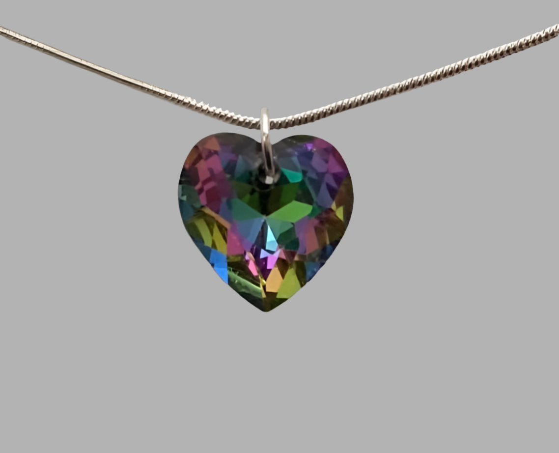 Silver Large Crystal Heart Snake Chain Necklace - (Seven Colours Available) - Rescinti