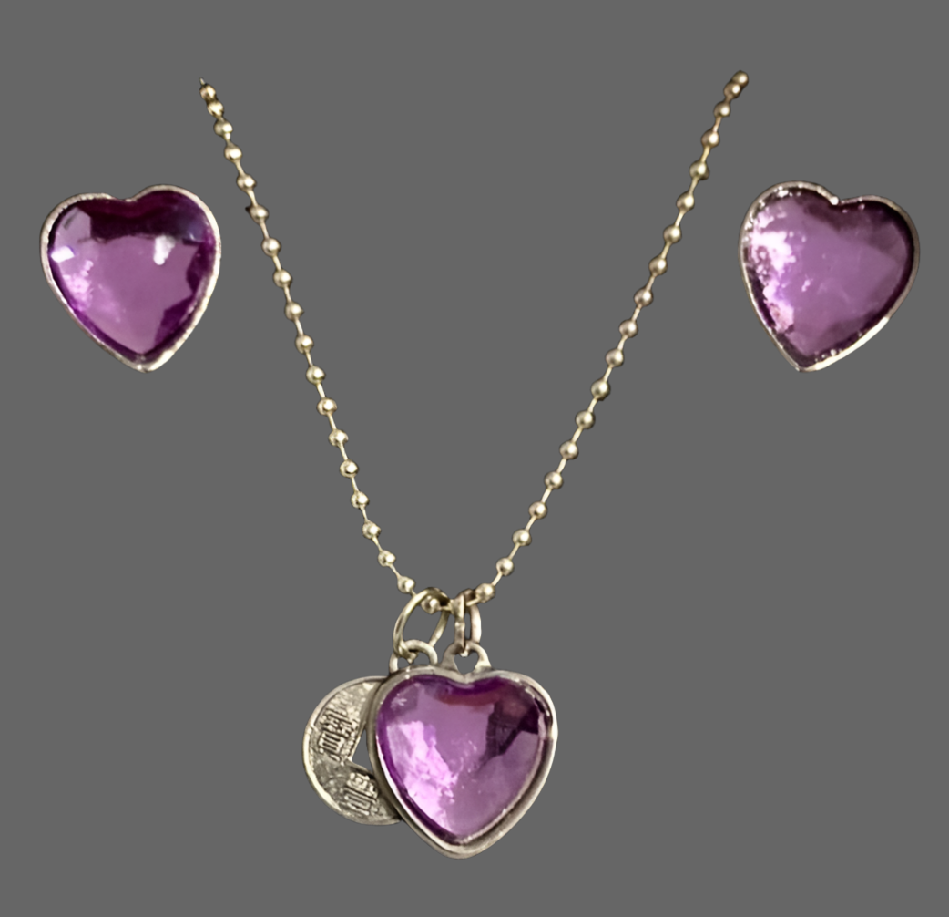 Classic Heart Silver Jewellery Set - (Fifteen Colours Available) - Rescinti