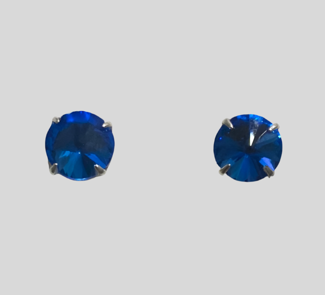 Staple Sterling Silver Round Crystal Stud Earrings - (Twenty Seven Colours Available) - Rescinti