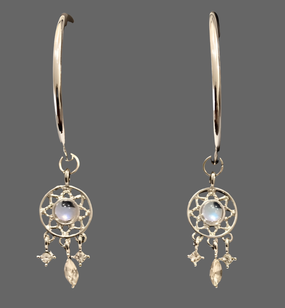 Silver Moonstone Dreamcatcher Necklace - Rescinti