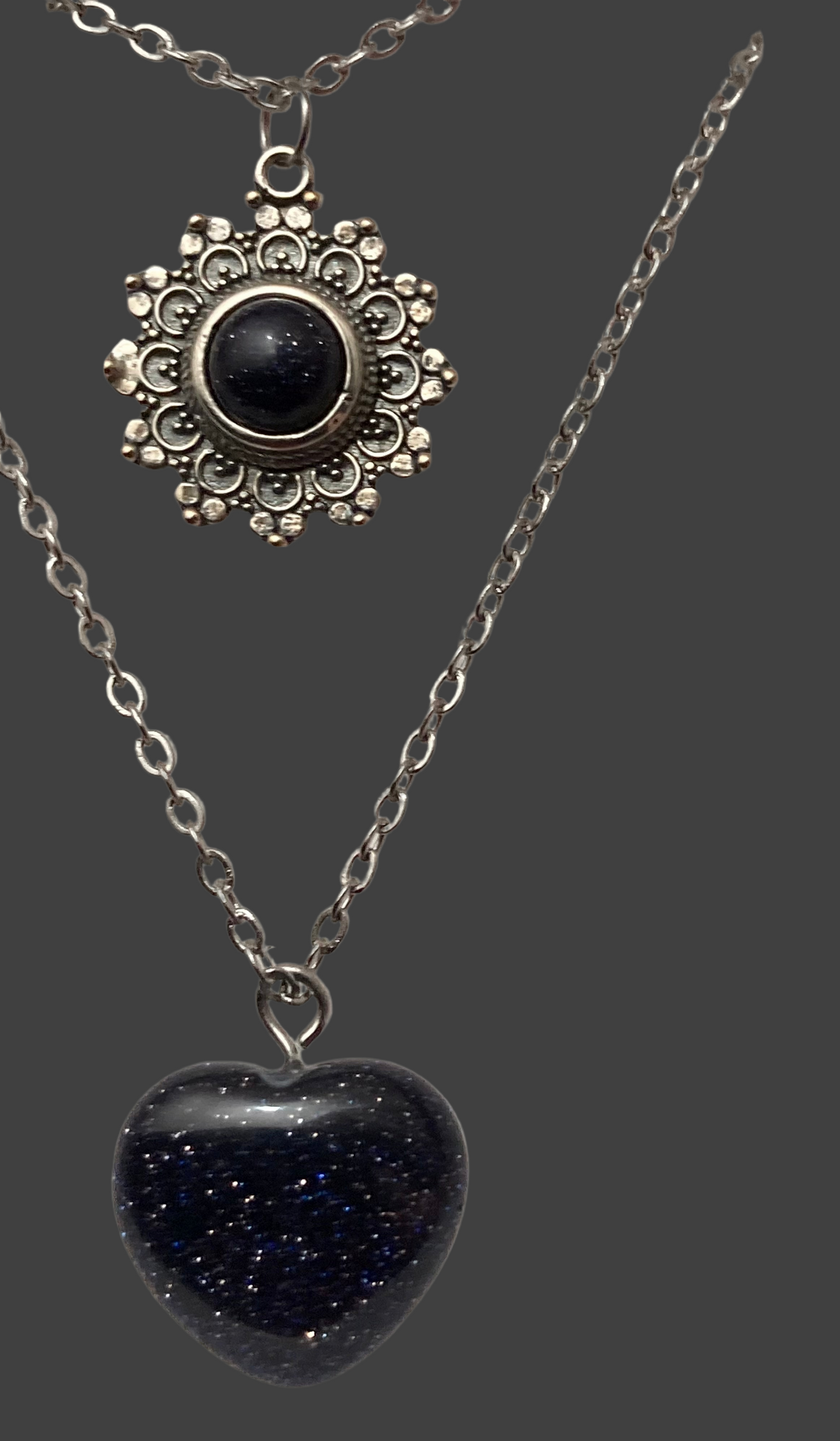 Blue Sandstone Sun Heart Layered Silver Necklace - Rescinti