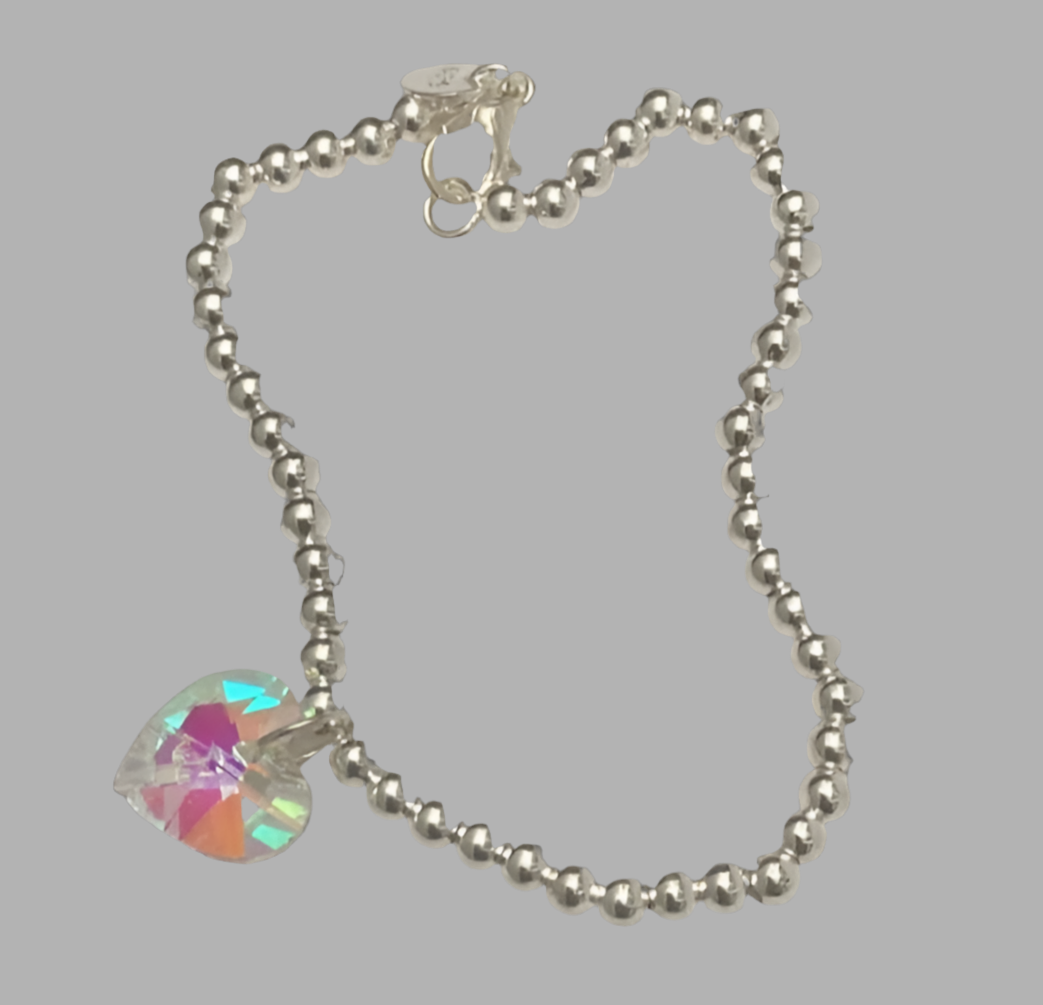 Large Crystal Heart Ball Bead Silver Bracelet - (Three Colours Available) - Rescinti