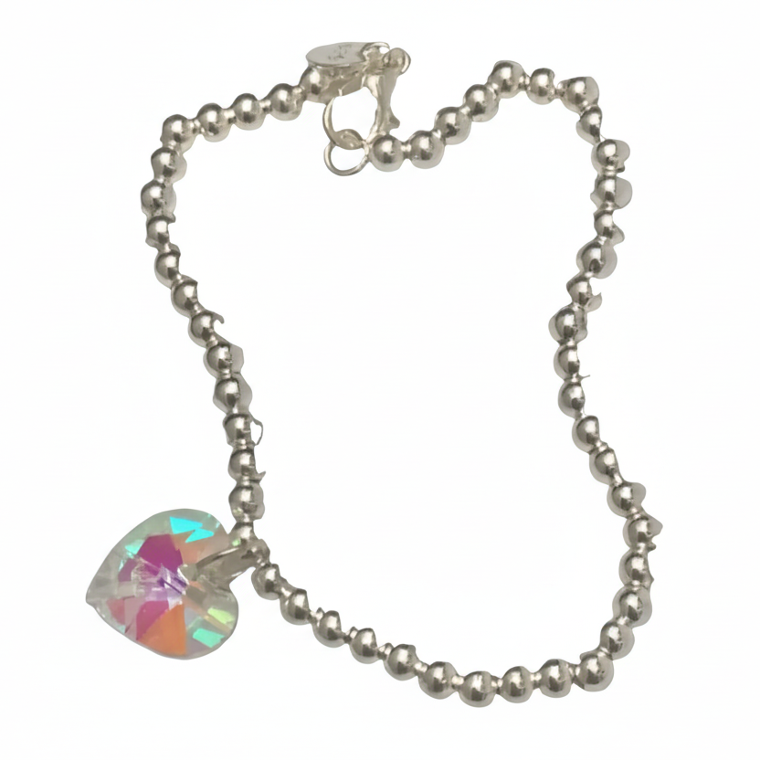 Large Crystal Heart Ball Bead Silver Bracelet - (Three Colours Available) - Rescinti