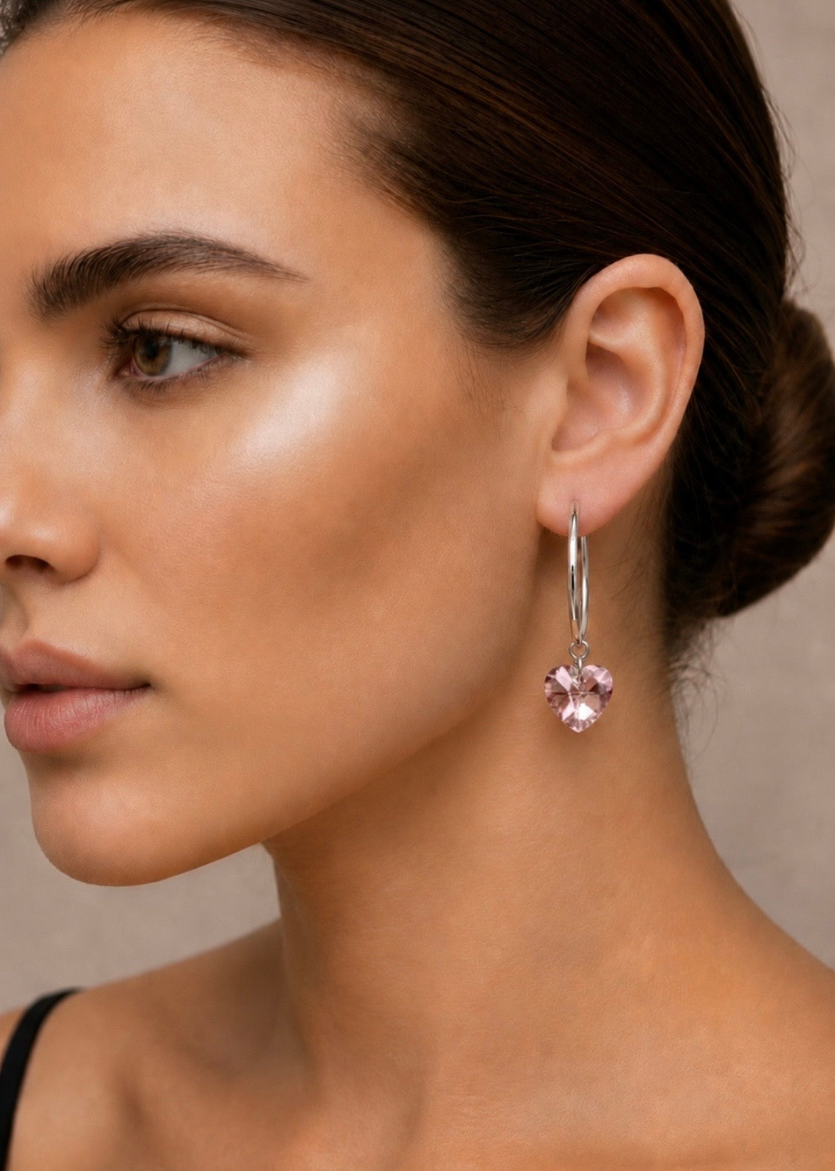 Large Crystal Heart Silver Hoop Earrings - (Three Colours Available) - Rescinti