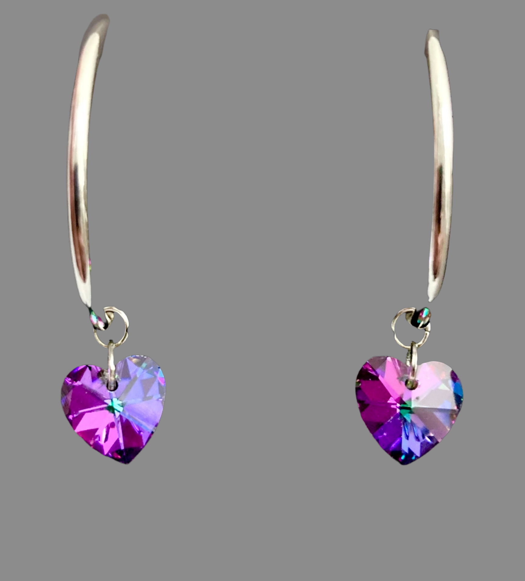 Small Crystal Heart Silver Hoop Earrings - (Six Colours Available) - Rescinti