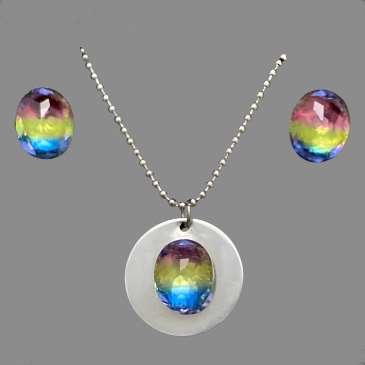 Bi-colour Tourmaline Stainless Steel Jewellery Set - (Seven Colours Available) - Rescinti