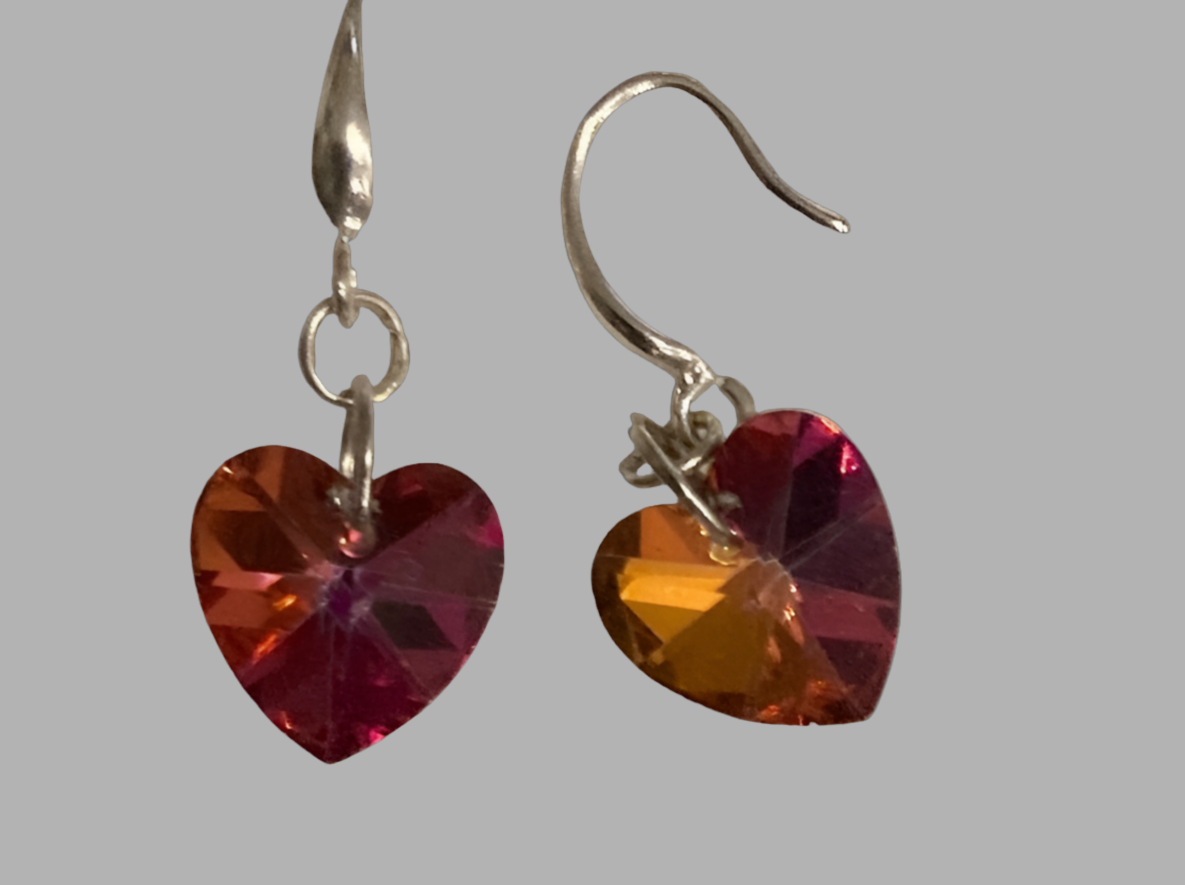 Silver Crystal Heart Dangle Earrings - (Six Colours Available) - Rescinti