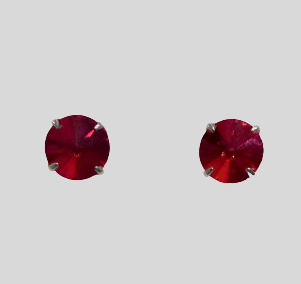 Staple Sterling Silver Round Crystal Stud Earrings - (Twenty Seven Colours Available) - Rescinti