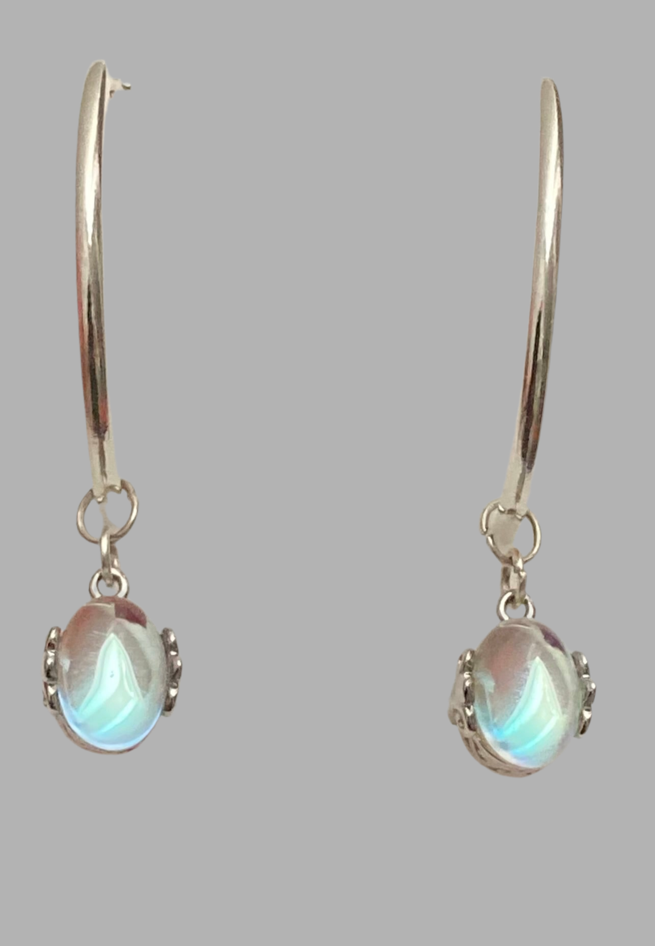 Silver Oval Moonstone Hoop Earrings