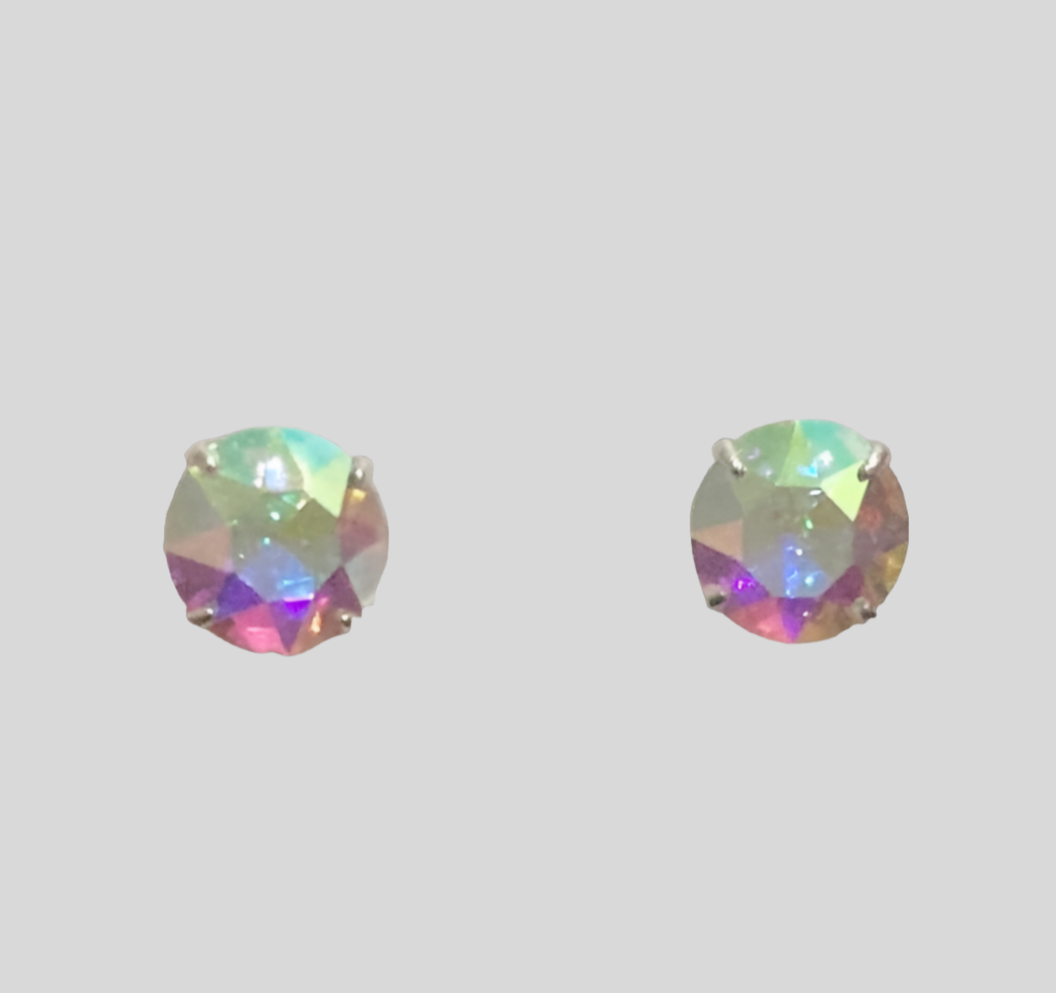 Staple Sterling Silver Round Crystal Stud Earrings - (Twenty Seven Colours Available) - Rescinti