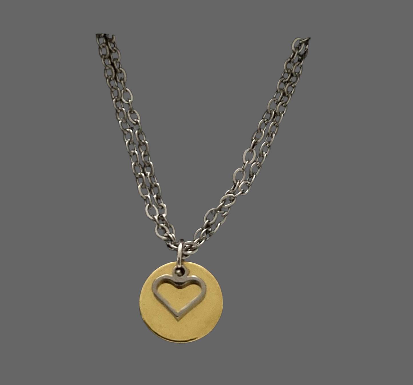 Stainless Steel Layered Round Charm & Heart Necklace - (Two Colours Available) - Rescinti