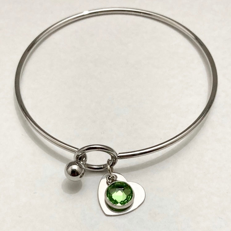 Stainless Steel Heart Charm Bangle - (Twelve Colours Available) - Rescinti