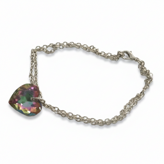 Stainless Steel Large Crystal Heart Bracelet - (Three Colours Available)