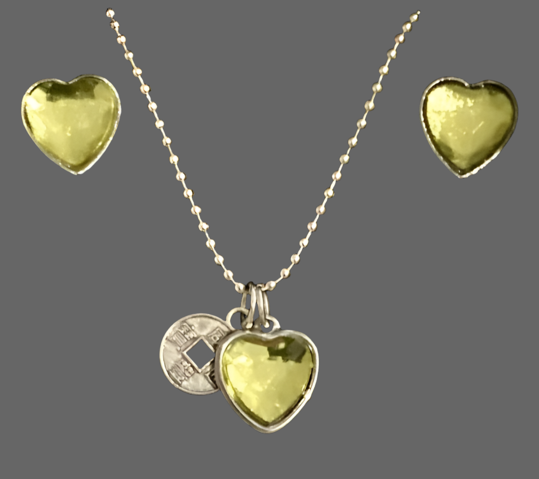 Classic Heart Silver Jewellery Set - (Fifteen Colours Available) - Rescinti