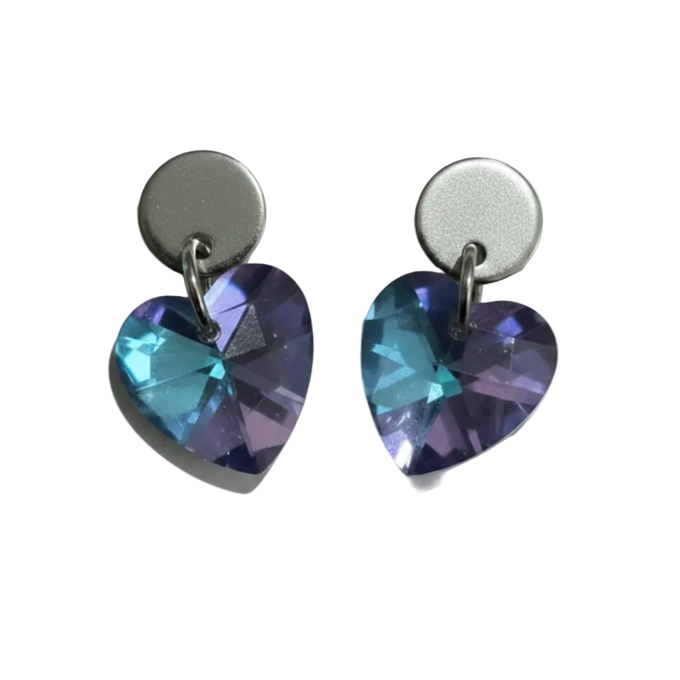 Stainless Steel Small Heart Crystal Dangle Earrings - (Six Colours Available)