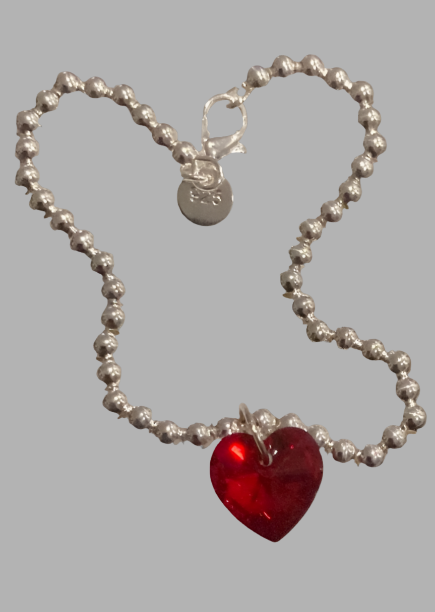 Large Crystal Heart Ball Bead Silver Bracelet - (Three Colours Available) - Rescinti